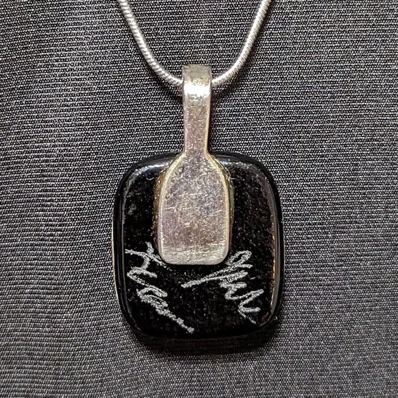 Wow Signed Spotted Yellow, Green & Gold Dichroic Glass Pendant w/Sterling Chain - Picture 3 of 6